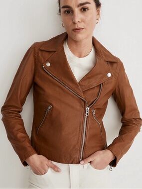 Madewell Genuine Leather Cognac Brown Motorcycle Jacket Small